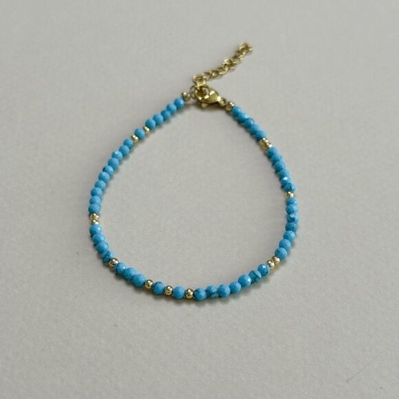 Turquoise and Gold Beaded Bracelet #1777 - Picture 3 of 4